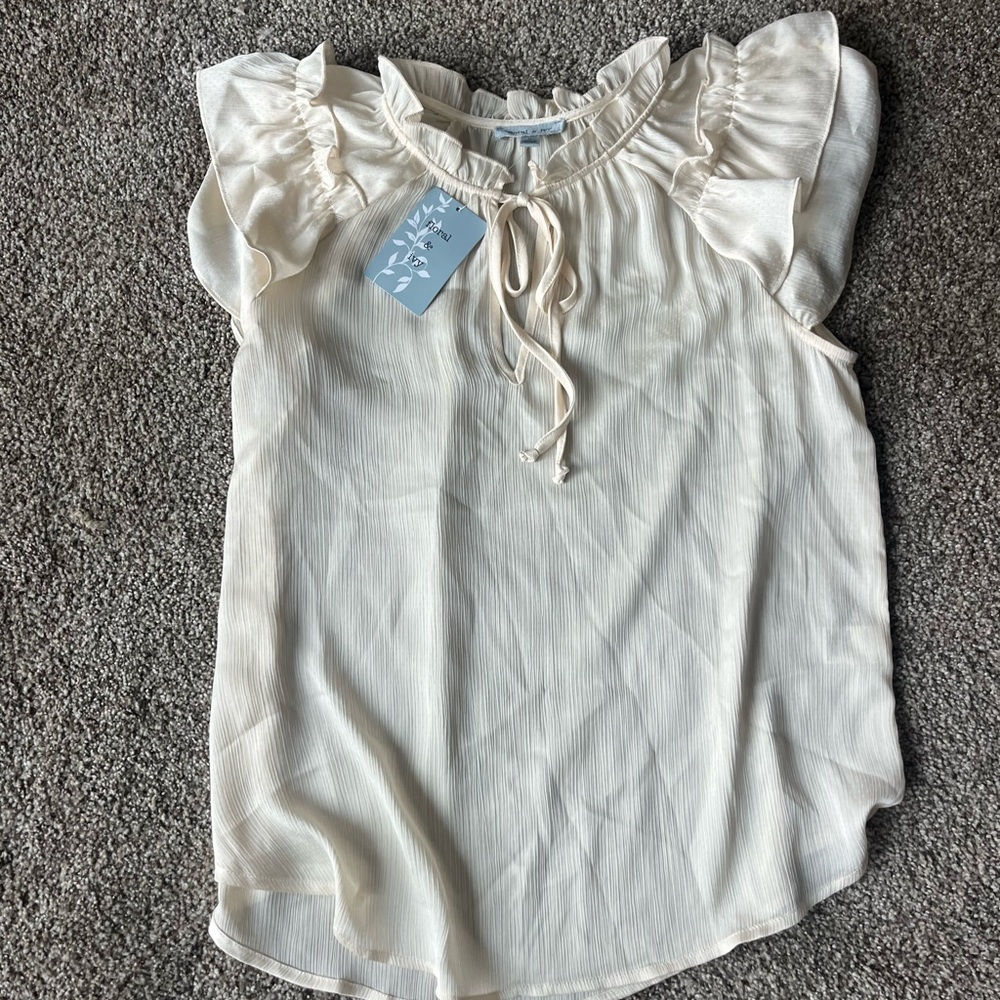 Cream Ruffled Women's Top Size Small by Floral & Ivy. Brand New!
